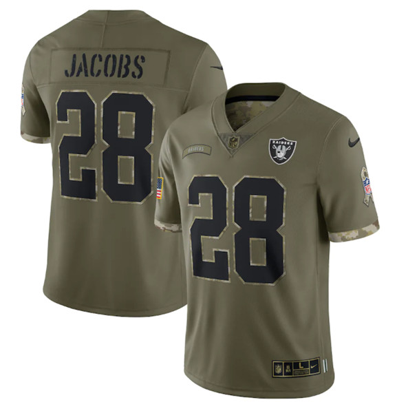 Men's Las Vegas Raiders #28 Josh Jacobs 2022 Olive Salute To Service Limited Stitched Jersey